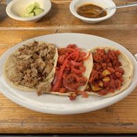 Tacos! Vegan Al Pastor, Pibil and Filete - not pictured are the cilantro and cebollas you can add al gusto  at Vege Taco in Mexico City