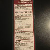 Vegan Menu! at Parkway Pizza - NE in Minneapolis