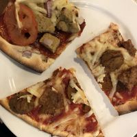 Vegan bbq chicken and vegavore pizzas  at Parkway Pizza - NE in Minneapolis