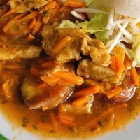 Just the sweet potato with mock meat at Salud Integral in Tarma