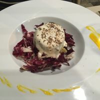 Leek flan with radischio at Apriti Sesamo Cucina Naturale Bioenegetico in Parma