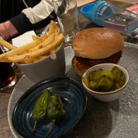 Vegan burger and fries  at The Lion Hotel in Dartford