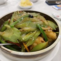 Tofu puffs, bitter gourd and green pepper in black bean sauce - yummy. Recommended if you like bitter gourd   at Three Virtues 三德食品 - North Point in Hong Kong Island