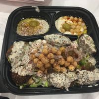 Spicy falafel plate: falafel salad, hummus, baba ganoush, and pita bread  at Yassin's Falafel House - N Peters Rd in Knoxville