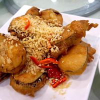 Egg plant in batter at Three Virtues 三德食品 - Jordan in Kowloon