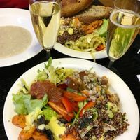 Starter salads and porridge from buffet. With little sparkly.  at Havikkiruokaravintola Loop in Helsinki