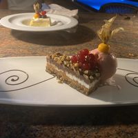 Caribbean snickers and strawberry sorbet  at Ike's Bistro in Oranjestad