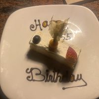 A complimentary vegan birthday cake complete with message and a sparkler!  at Ike's Bistro in Oranjestad