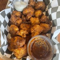 Cauliflower wings with vegan ranch (homemade) and Maui Wowie sauce, also vegan  at Chattanooga Pizza Co in Chattanooga