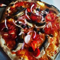 Roquito peppers, olives, red onions, basil and mushrooms  at Great British Pizza in Margate