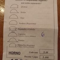 the options of vegan empanadas at il Giardino di Devoto in Buenos Aires