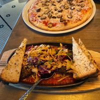 Vegan meatballs and slaw and mushroom pizza  at Picazzo's  in Glendale