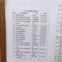 Menu  at Mama Lao in Nong Khiaw