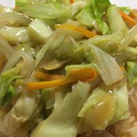 Fried noodles with vegetables (I specified no eggs and no fish sauce)  at Mama Lao in Nong Khiaw