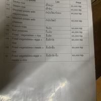 Menu with prices as of 30 October 2024  at Mama Lao in Nong Khiaw