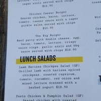 Menu at BT Dubs Cafe in Warburton