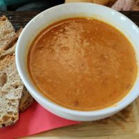 Tagessuppe Butternut, Kidney-Bohnen, Paprika at Muntpunt Grand Cafe in Brussels