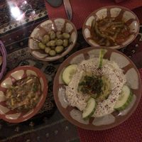 Baba Ganoush+ greeting from the kitchen (olives, beans and some veggies) at Cedar's in Loerrach