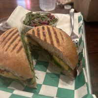 Pineapple burger with kale side salad- really good!  at Old Moon Deli & Pie in Galveston