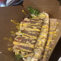 Vegan sausage- messy but good!  at Old Moon Deli & Pie in Galveston