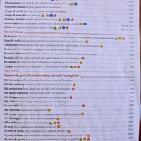 The staff menu - with vegan-isable dishes marked.  at Casa Rossa in Zomba