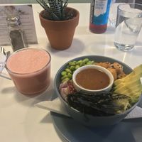 Beetroot latte, poke bowl, kambucha  at Sprout in Nelson