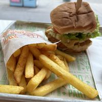 Fire chickn burger and friess  at Next Level Burger - Brooklyn in Brooklyn