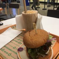 Black bean burger and PB chocolate shake! at Next Level Burger - Brooklyn in Brooklyn