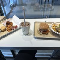 Crispy chicken and buffalo chicken sandwiches with tots and pubchz fries  at Next Level Burger - Brooklyn in Brooklyn