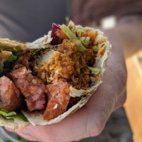 Fried chicken wrap with added Lorne sausage at Meadow Road Coffee in Glasgow
