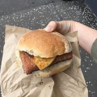Vegan square sausage & potato scone roll... Becoming a weekly habit!  at Meadow Road Coffee in Glasgow