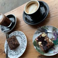Perfect cup of coffee and hot chocolate with about four or five different brownies to choose from ! at Meadow Road Coffee in Glasgow