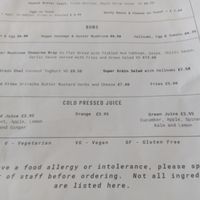 Menu with juice, buns, salad, dhal, fries and wrap at Look Mum No Hands in London
