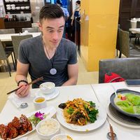 BBQ pork spare ribs, Lohan crispy noodles, and wonton soup. All incredibly delicious !  at Sino Vegetarian Restaurant 大中華素食 in Kowloon