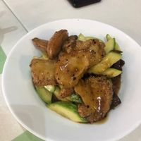 Vegan Beef with zucchini in black pepper  at Sino Vegetarian Restaurant 大中華素食 in Kowloon