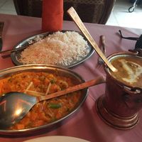 Mixed vegetables curry, Dhal with beans, basmati rice at Ashoka Indian Restaurant in Bratislava