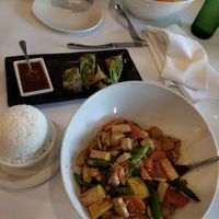 Asparagus rolls and pineapple cashew stir fry at Asparagus in Merrillville