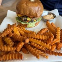 Bravo (black bean) burger & yam friess  at Bravocados in Tofino