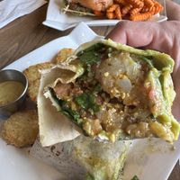 Inside of the delicious Brekky burrito   at Bravocados in Tofino