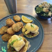 Kenny Benny with hash and side Caesar Salad - sooooo good'  at Bravocados in Tofino