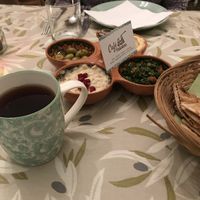 Sage tea, mezze and bread at Cafe Palestina in North West London