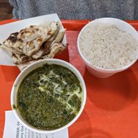Aloo palak with naan (vegan except for the naan) at Madras Masala in Ann Arbor