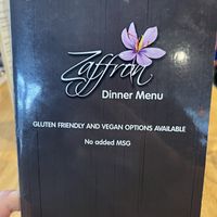 Menu cover   at Zaffron in Christchurch