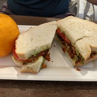 BAT with coconut bacon (yum!), Avocado, and tomato on homemade bread. at Copeka Coffee in Grand Junction