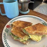 Breakfast Sammy panini with turmeric/ginger tea  at Copeka Coffee in Grand Junction