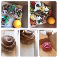 Thia toast, the cheap trick and cinnamon rolls in vanilla espresso and hibiscus flavors (all vegan❤️) at Copeka Coffee in Grand Junction