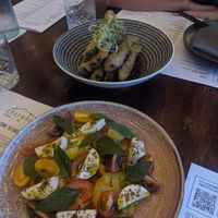 Heirloom tomato & tofu salad and crispy "fish fragrant" eggplant at Shorehouse  in Townsville