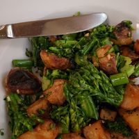 Make a meal. Broccolini and potatoes at Hugo's Restaurant - Studio City in Studio City
