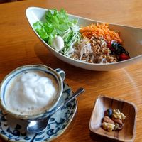 Sesame noodles, soy latte and nuts at Oteate in Nagoya