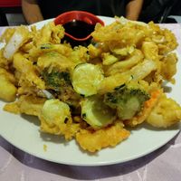 The biggest plate of tempura I've ever seen. But cucumber? at Mei Lai Wa in San Jose